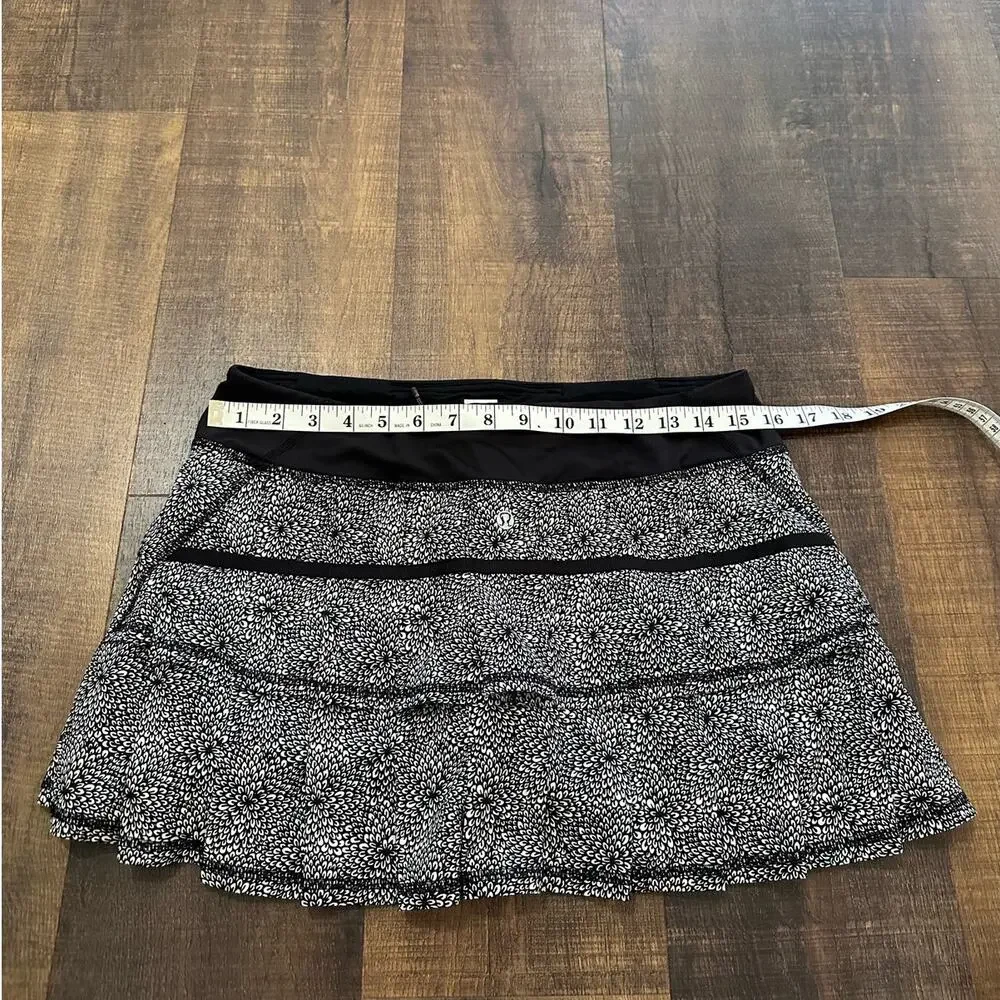 Lululemon Pace Rival Skirt Black White Floral Running Tennis Skort Size 8